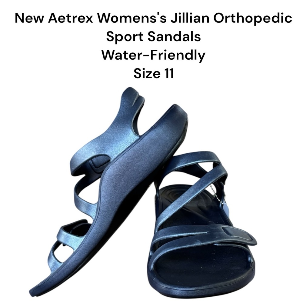 NEW AETREX Shimmery Blue Women's Jillian Sandals Size 11 Water Friendly
